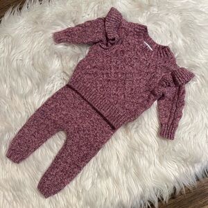 Old Navy Baby Girl Knit Sweater & Pants Set 0-3M Purple Ruffle Shoulder Outfit